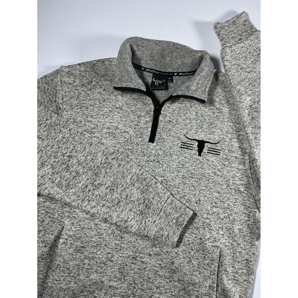Cowboy Hardware Men's Gray Speckle Longhorn 1/4 Zip Fleece Pullover Jacket M